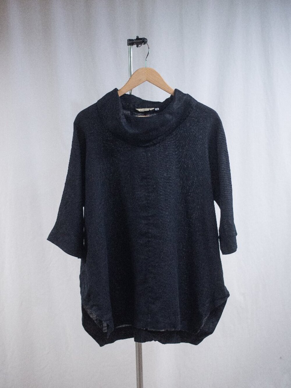 100% Linen Jasmine Black Cowl Neck Sweater
